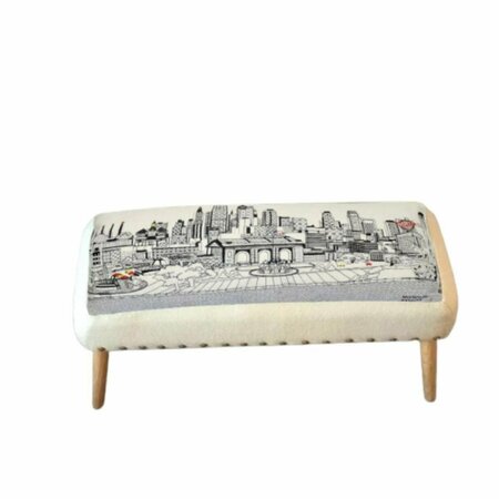 HOMEROOTS 38 in. Kansas City Daylight Skyline Embroidered Ottoman, White 480543